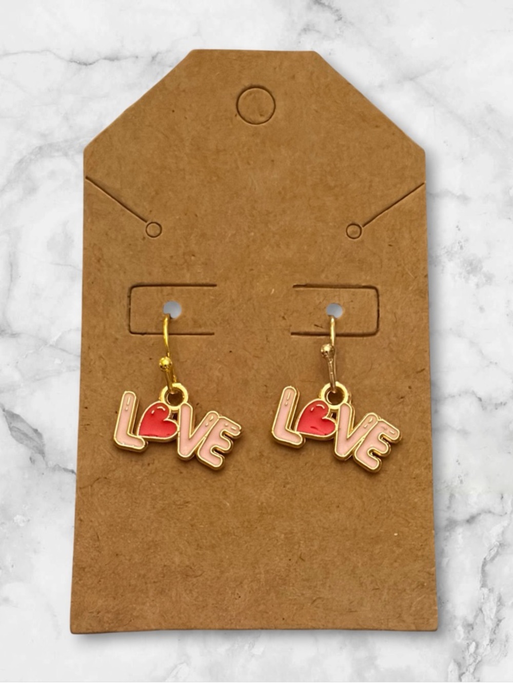 Gold-Tone 'LOVE' Heart Drop Earrings - Pink & Red